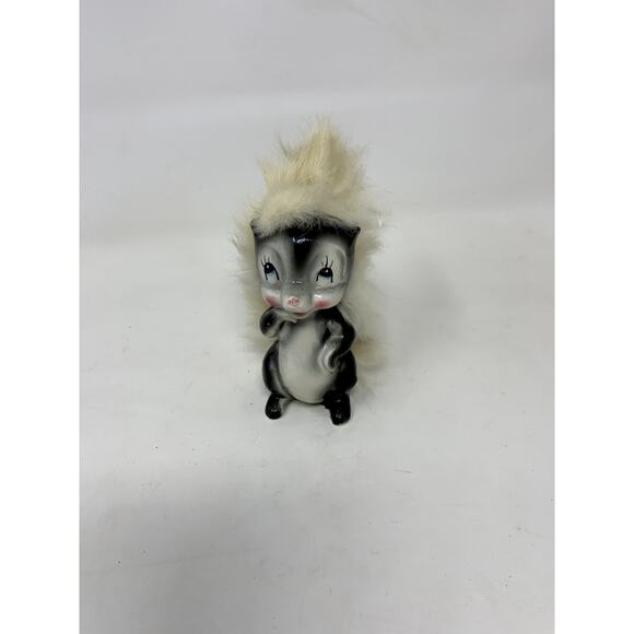 Kitsch Rare Vintage 1960s SKUNK Anthropomorphic Big Eyed W/Real Rabbit Fur Hair - Picture 9 of 14